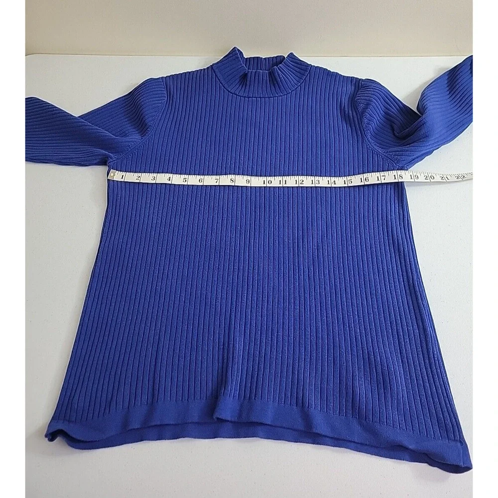 Appleseed's Blue High Neck Silk Blend Ribbed Pullover‎ Sweater Womens Size Large